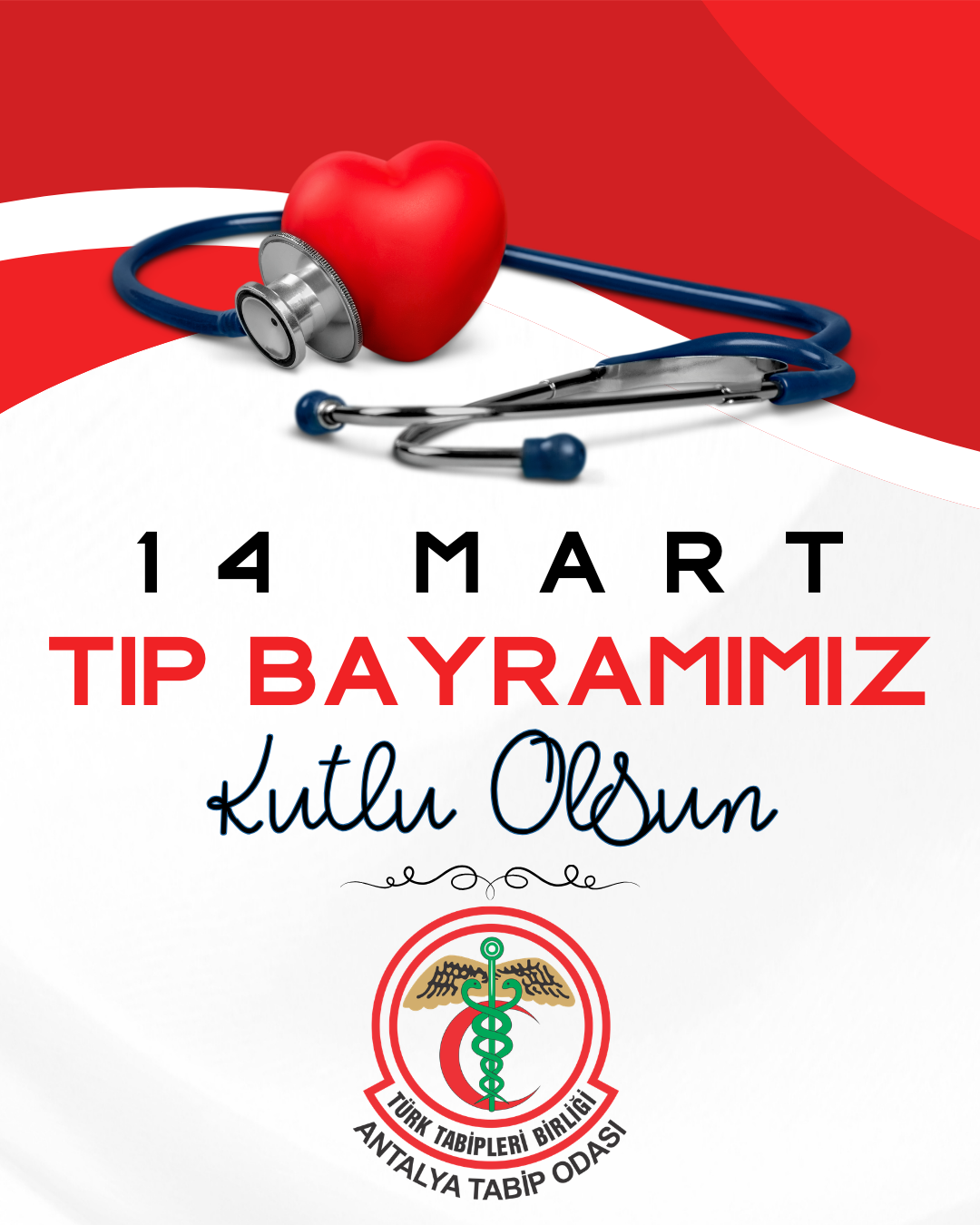 Kırmızı ve Beyaz Modern 14 Mart Tıp Bayramı Kutlama Instagram Gönderisi